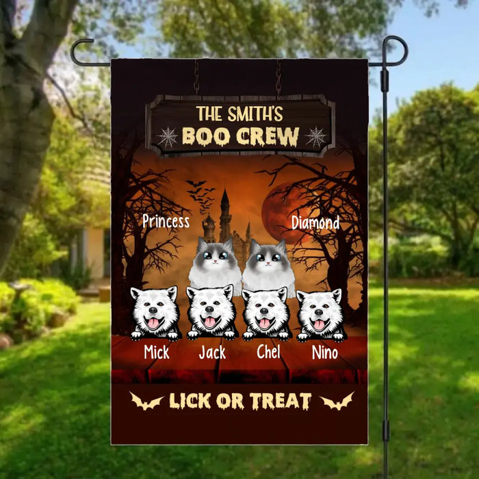 Personalized Garden Flag, Up To 6 Pets, Boo Crew Lick Or Treat - Halloween Gift, Gift For Dog Lovers, Cat Lovers