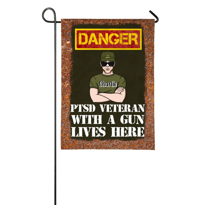 Personalized Garden Flag, PTSD Veteran With A Gun Lives Here, Gifts For Veterans