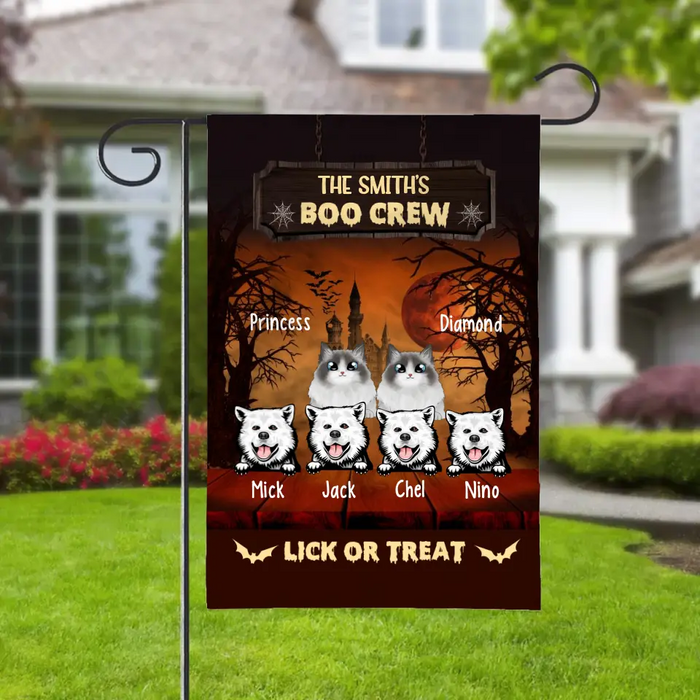 Personalized Garden Flag, Up To 6 Pets, Boo Crew Lick Or Treat - Halloween Gift, Gift For Dog Lovers, Cat Lovers