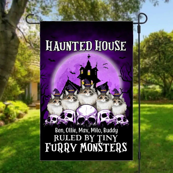 Personalized Garden Flag, Up To 5 Cats, Haunted House Ruled By Tiny Furry Monsters, Halloween Gift For Cat Lovers