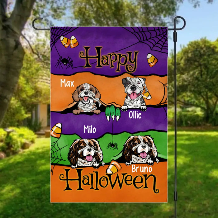 Personalized Garden Flag, Up To 4 Dogs, Happy Halloween, Peeking Dogs Halloween Theme Flag, Halloween Gift For Dog Lovers