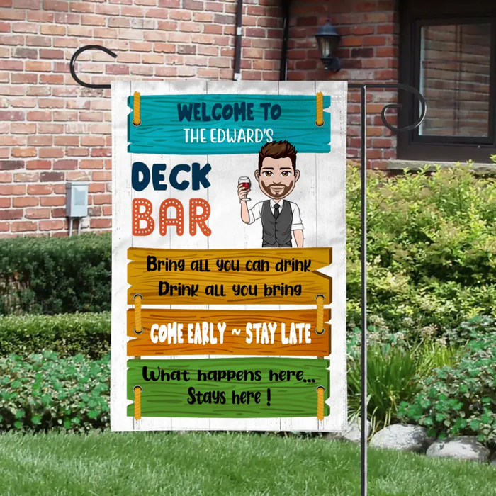 Personalized Garden Flag, Welcome to Deck Bar, Gift for Dad, Gift for Him, Gift for Family