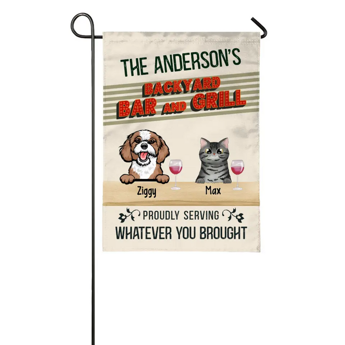 Personalized Garden Flag, Family Backyard Barr & Grill Pet, Gift for Drink Lover, Family