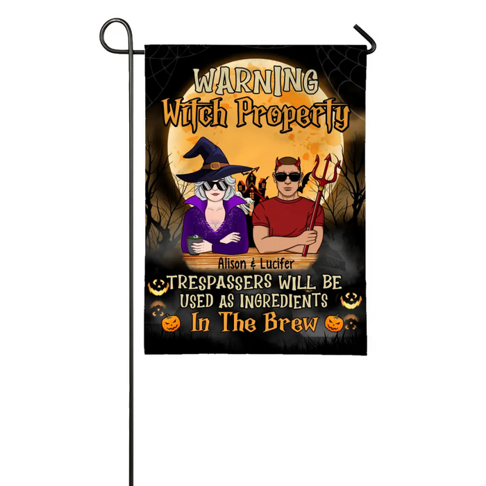 Personalized Garden Flag, Warning Witch Property, Halloween Gift For Couple, Halloween Gift For Grandma And Grandpa