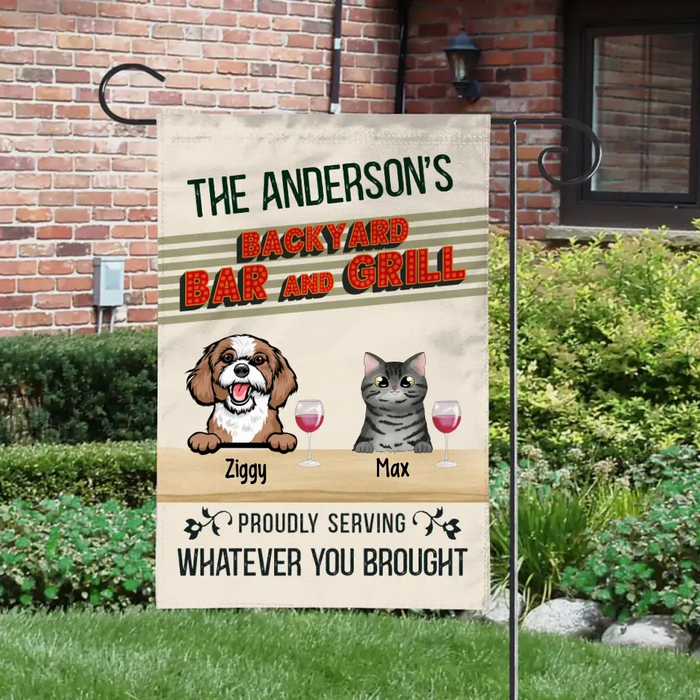 Personalized Garden Flag, Family Backyard Barr & Grill Pet, Gift for Drink Lover, Family