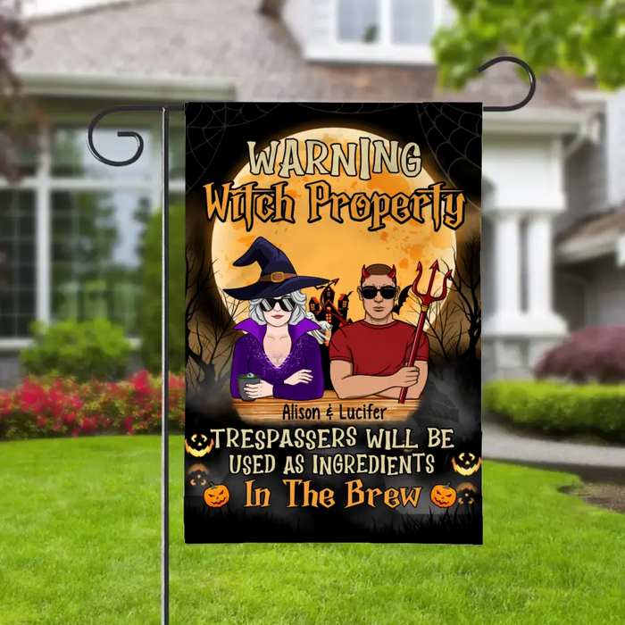 Personalized Garden Flag, Warning Witch Property, Halloween Gift For Couple, Halloween Gift For Grandma And Grandpa