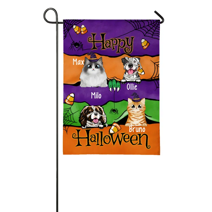 Personalized Garden Flag, Up To 4 Pets, Happy Halloween, Halloween Theme Flag, Halloween Gift For Dog Lovers, Cat Lovers