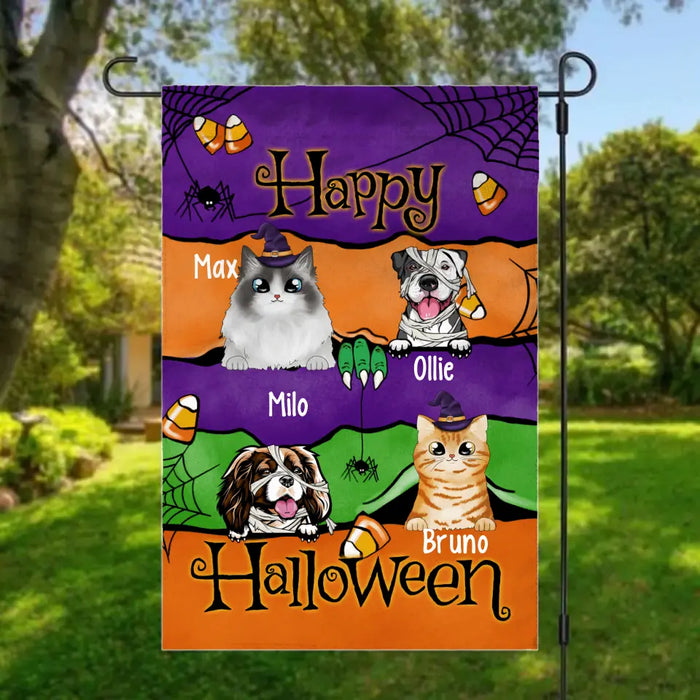 Personalized Garden Flag, Up To 4 Pets, Happy Halloween, Halloween Theme Flag, Halloween Gift For Dog Lovers, Cat Lovers