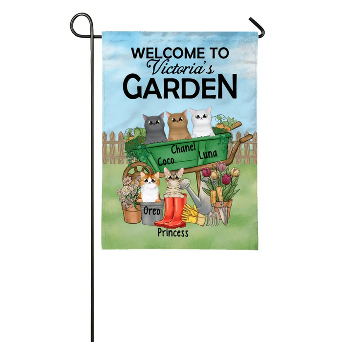 Personalized Garden Flag, Up to 5 Cats, Welcome to My Garden, Gift For Cats Lovers