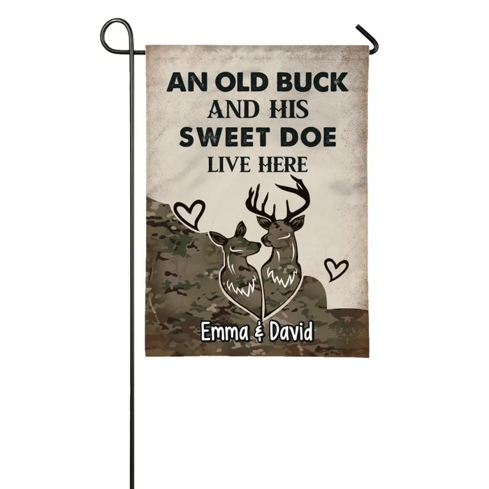 Personalized Garden Flag, An Old Buck And His Sweet Doe Live Here - Couple Gift, Gift For Hunters