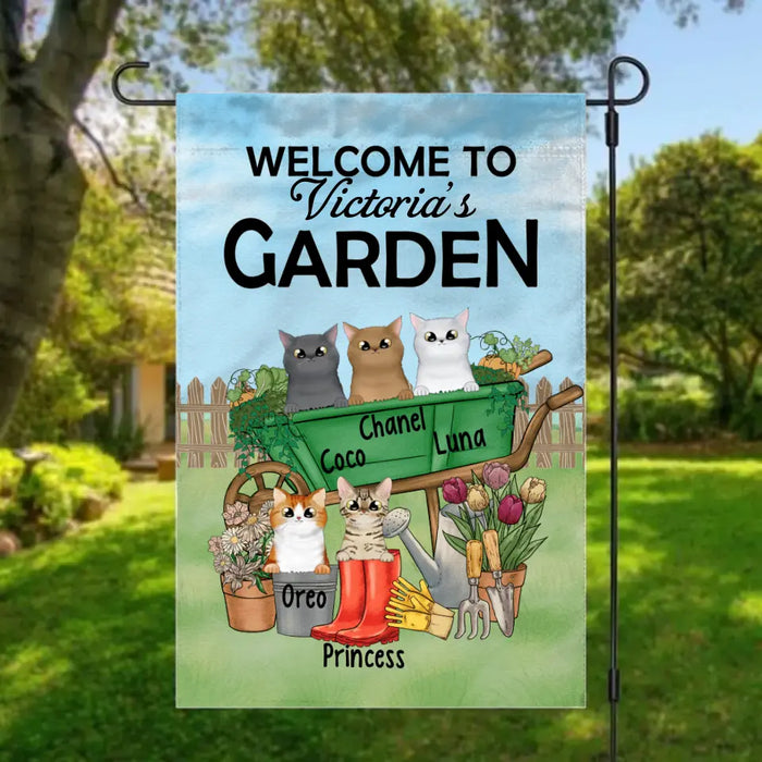 Personalized Garden Flag, Up to 5 Cats, Welcome to My Garden, Gift For Cats Lovers