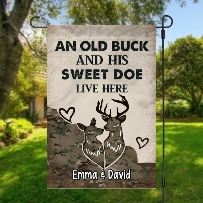 Personalized Garden Flag, An Old Buck And His Sweet Doe Live Here - Couple Gift, Gift For Hunters