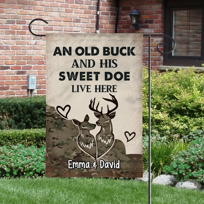 Personalized Garden Flag, An Old Buck And His Sweet Doe Live Here - Couple Gift, Gift For Hunters