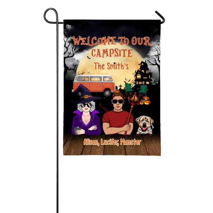 Personalized Garden Flag, Welcome To Our Campsite, Halloween Gift For Camping Lovers, Dog Lovers