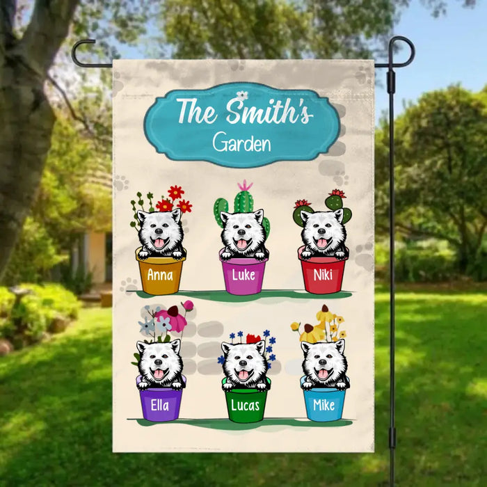 Personalized Garden Flag, Garden Pot With Dogs, Gift For Gardeners And Dog Lovers