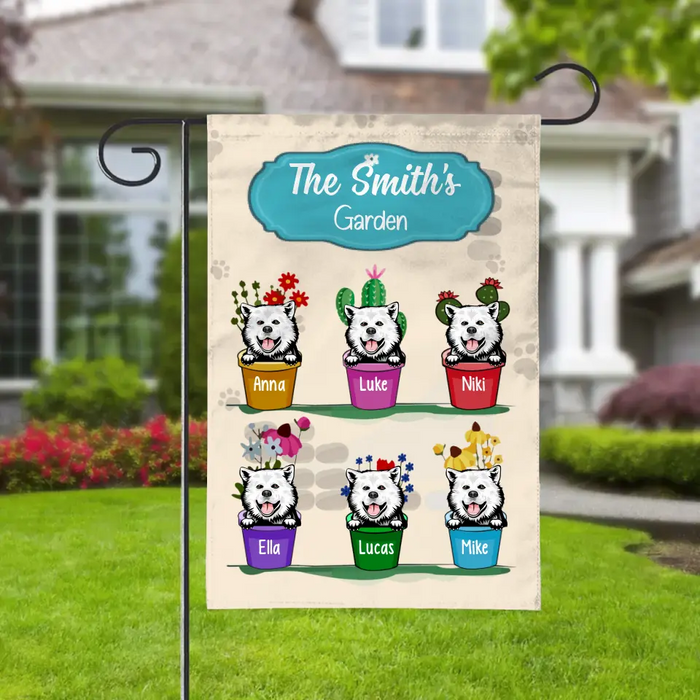 Personalized Garden Flag, Garden Pot With Dogs, Gift For Gardeners And Dog Lovers