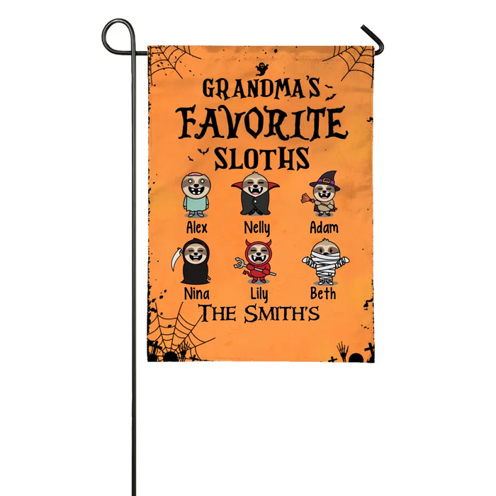 Personalized Garden Flag, Up To 5 Sloths, Halloween Theme, Grandma's Favorite Sloth, Halloween Gift For Grandma