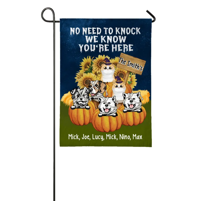 Personalized Garden Flag, Pumpkin Pets, No Need To Knock - Halloween Gift, Gift For Dog Lovers, Cat Lovers