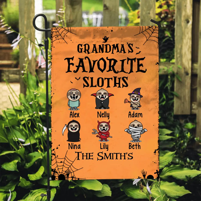 Personalized Garden Flag, Up To 5 Sloths, Halloween Theme, Grandma's Favorite Sloth, Halloween Gift For Grandma