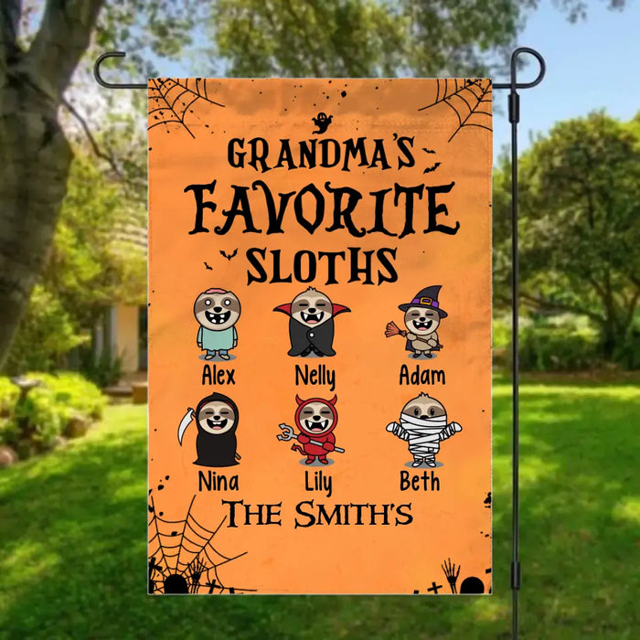 Personalized Garden Flag, Up To 5 Sloths, Halloween Theme, Grandma's Favorite Sloth, Halloween Gift For Grandma