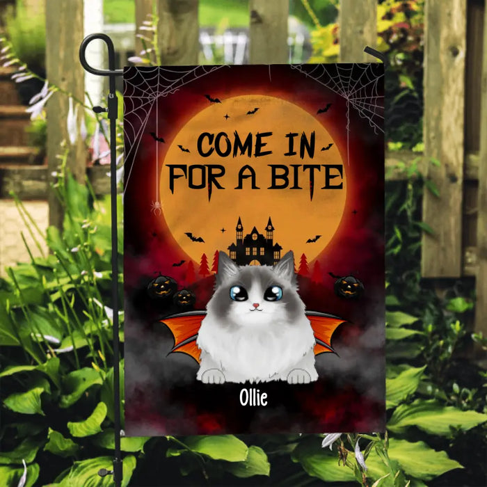 Personalized Garden Flag, Up To 6 Pets, Vampire Theme Flag, Come In For A Bite, Halloween Gift For Cat Lovers, Dog Lovers