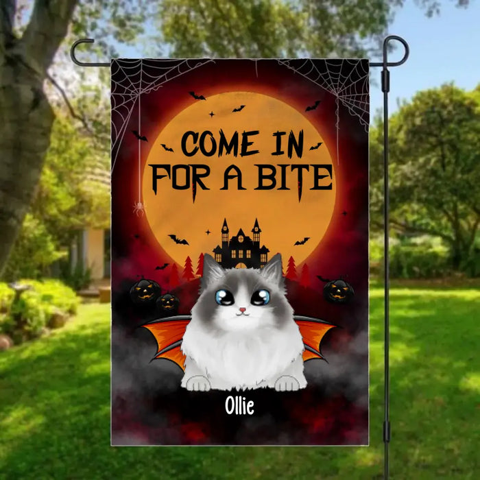 Personalized Garden Flag, Up To 6 Pets, Vampire Theme Flag, Come In For A Bite, Halloween Gift For Cat Lovers, Dog Lovers