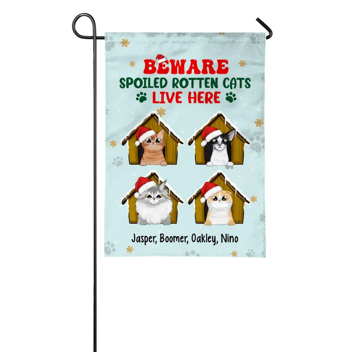 Personalized Garden Flag, Beware Spoiled Rotten Cats Live Here, Christmas Gift For Cat Lovers