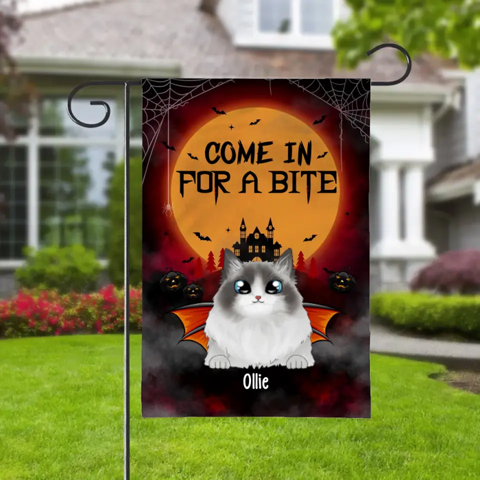 Personalized Garden Flag, Up To 6 Pets, Vampire Theme Flag, Come In For A Bite, Halloween Gift For Cat Lovers, Dog Lovers