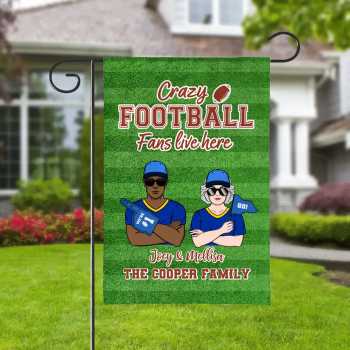 Personalized Garden Flag, Crazy Football Fans Live Here, Football Couple Flag, Gift For Football Fans