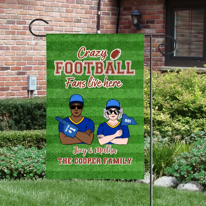 Personalized Garden Flag, Crazy Football Fans Live Here, Football Couple Flag, Gift For Football Fans