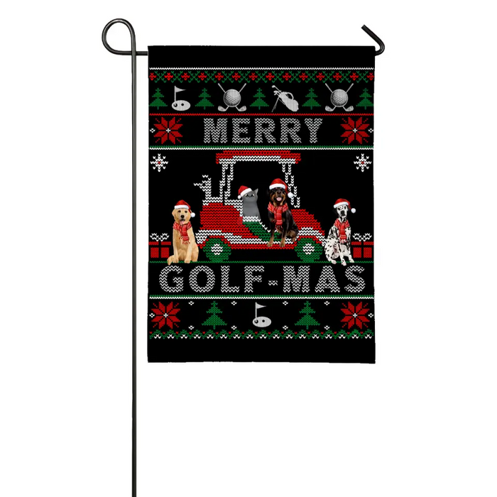 Personalized Garden Flag, Merry Golf-Mas With Pets, Christmas Gift For Golfing Lovers, Dog And Cat Lovers