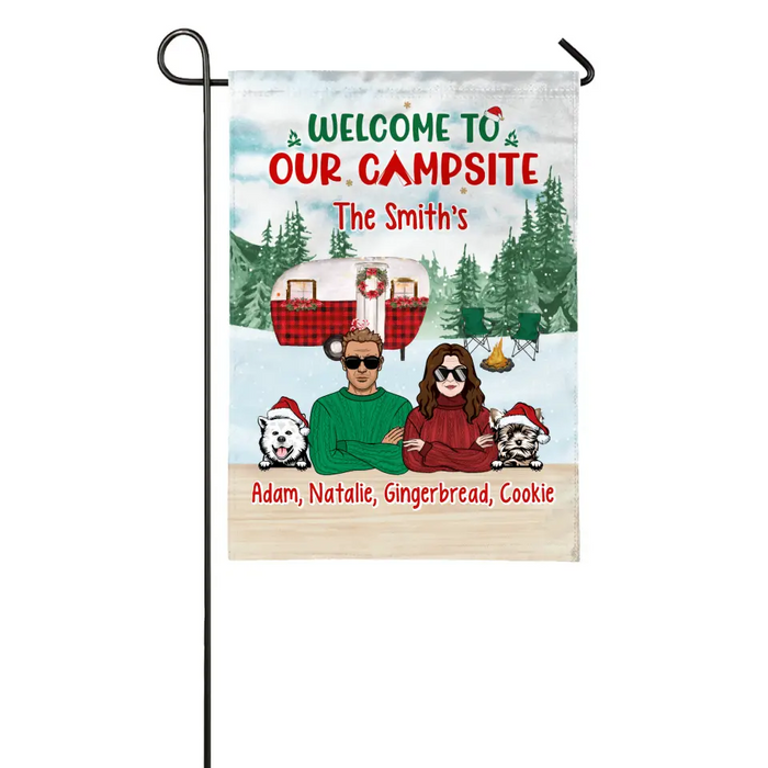 Personalized Garden Flag, Welcome To Our Campsite, Camping Couple With Dogs, Gift For Camping Lovers, Dog Lovers, Couples