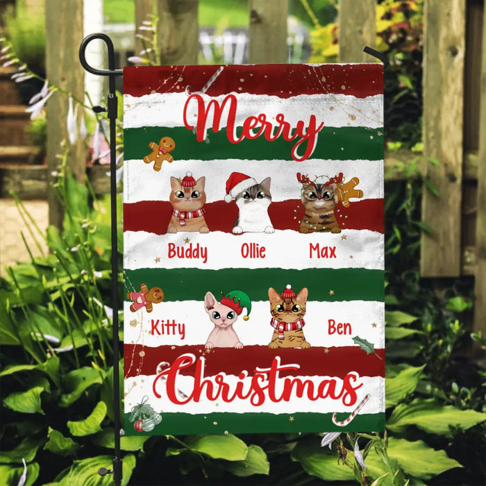 Personalized Garden Flag, Up To 5 Cats, Merry Christmas, Christmas Gift For Cat Lovers