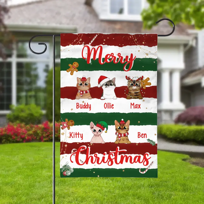 Personalized Garden Flag, Up To 5 Cats, Merry Christmas, Christmas Gift For Cat Lovers