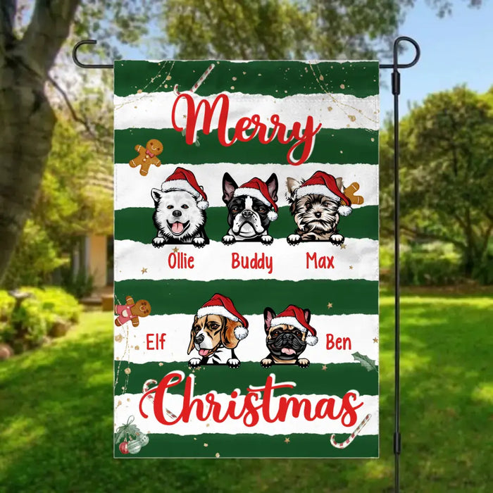 Personalized Garden Flag, Up To 5 Dogs, Merry Christmas, Christmas Gift For Dog Lovers