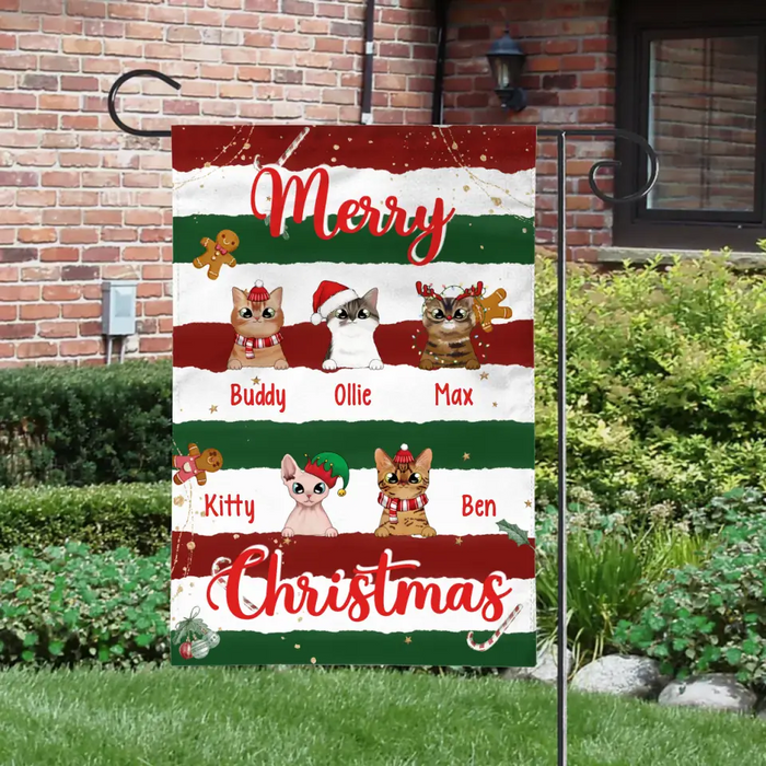 Personalized Garden Flag, Up To 5 Cats, Merry Christmas, Christmas Gift For Cat Lovers