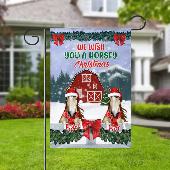 Personalized Garden Flag, Wish You A Horsey Chrsitmas, Christmas Gift For Horse Lovers