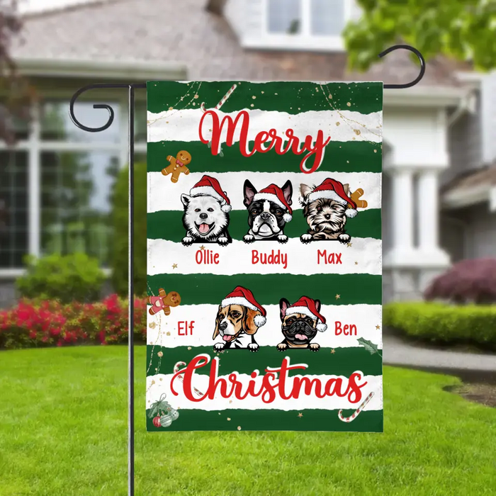 Personalized Garden Flag, Up To 5 Dogs, Merry Christmas, Christmas Gift For Dog Lovers