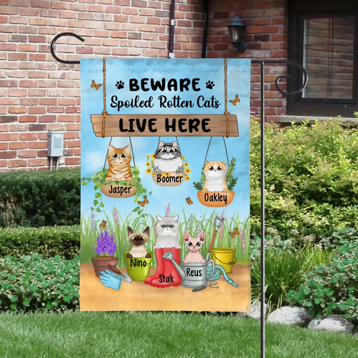 Beware Spoiled Rotten Cats Live Here - Personalized Garden Flag For Her, For Him, Cat Lovers