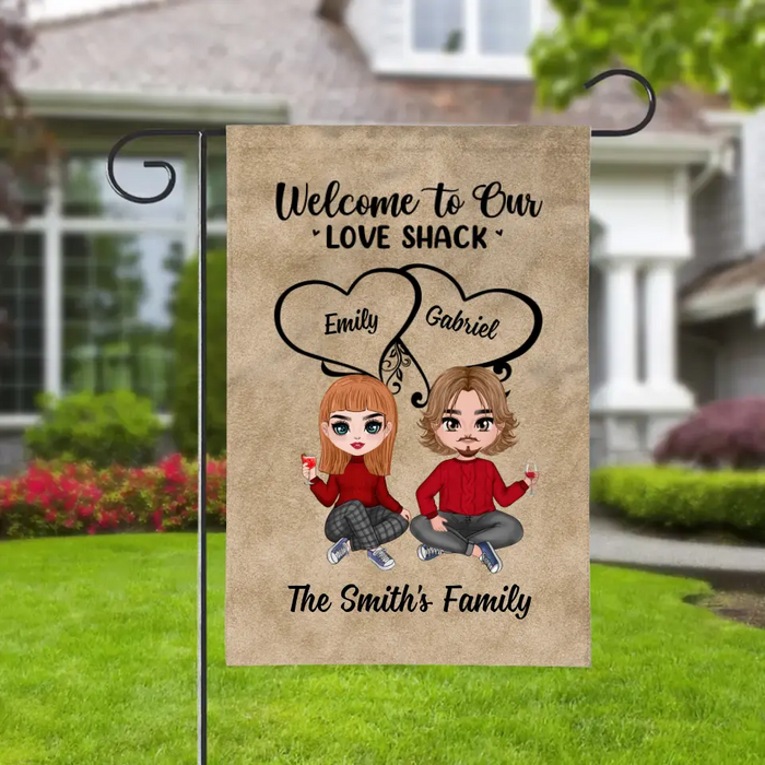 Welcome To Our Love Shack - Personalized Garden Flag For Couples, Him, Her