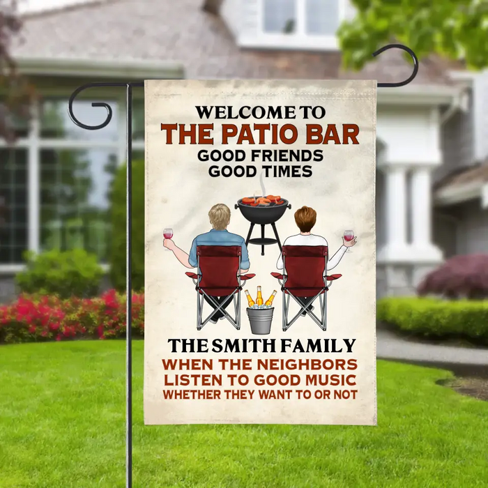 Welcome To The Patio Bar - Personalized Garden Flag For The Family, Couple, Camping, Grill Lovers