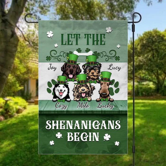 Let The Shenanigans Begin - Personalized Garden Flag For Family, Dog Lovers, St Patrick's Day