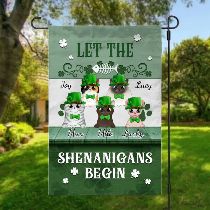 Let The Shenanigans Begin - Personalized Garden Flag For Family, Cat Lovers, St Patrick's Day