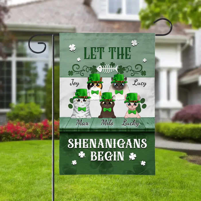 Let The Shenanigans Begin - Personalized Garden Flag For Family, Cat Lovers, St Patrick's Day