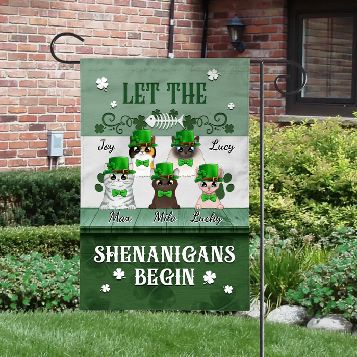 Let The Shenanigans Begin - Personalized Garden Flag For Family, Cat Lovers, St Patrick's Day