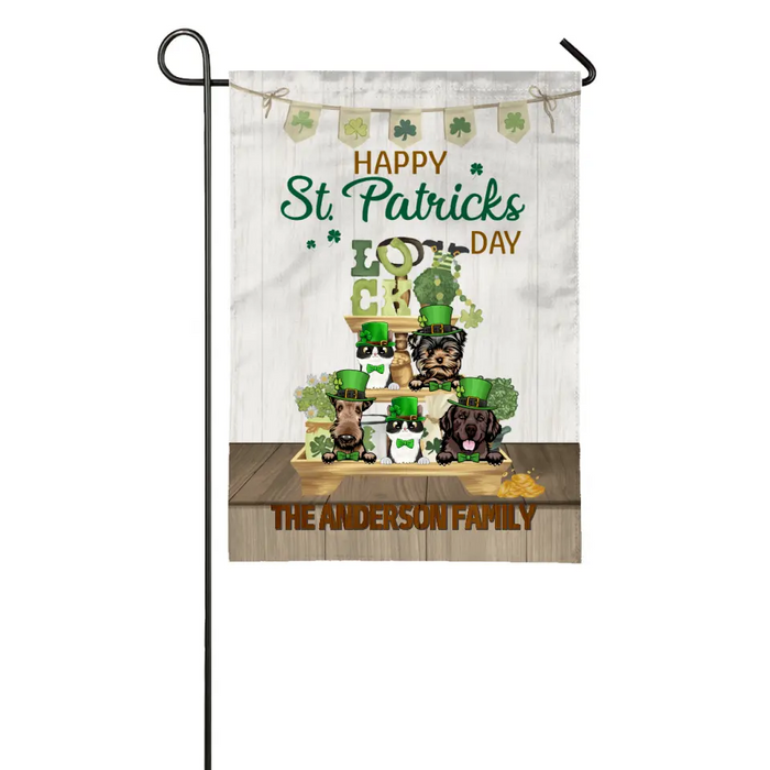 Happy St Patrick's Day Pets, Family Decor - Personalized Garden Flag For Cat Lovers, Dog Lovers