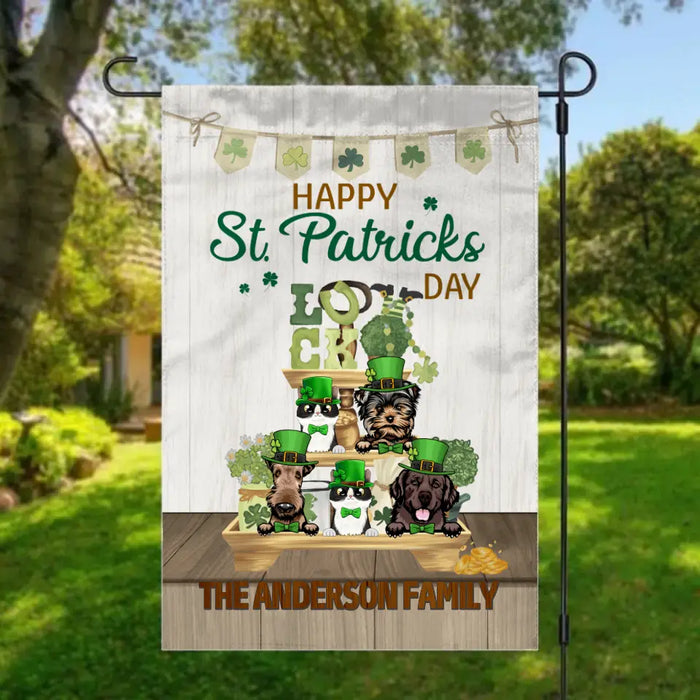 Happy St Patrick's Day Pets, Family Decor - Personalized Garden Flag For Cat Lovers, Dog Lovers