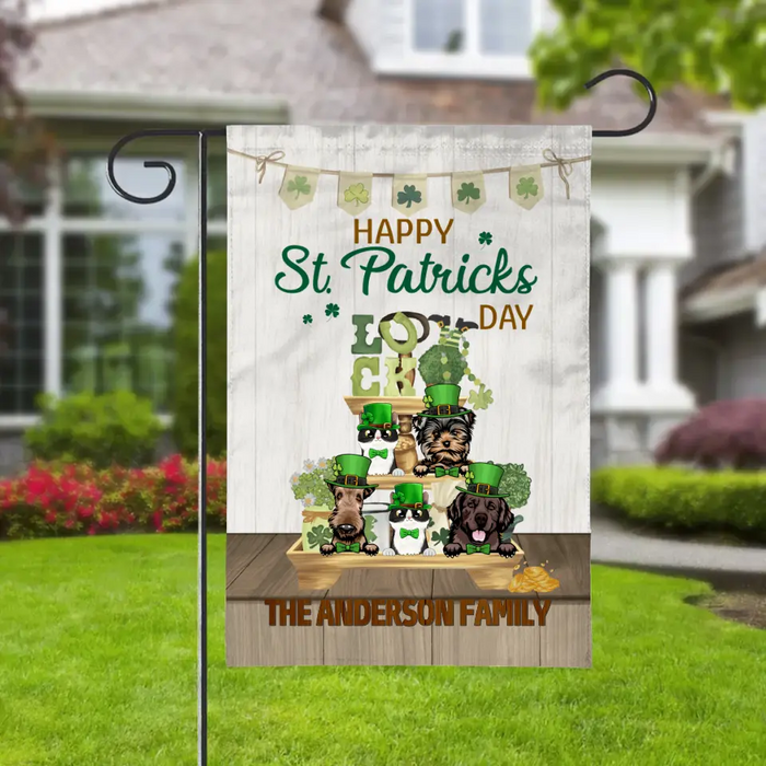 Happy St Patrick's Day Pets, Family Decor - Personalized Garden Flag For Cat Lovers, Dog Lovers