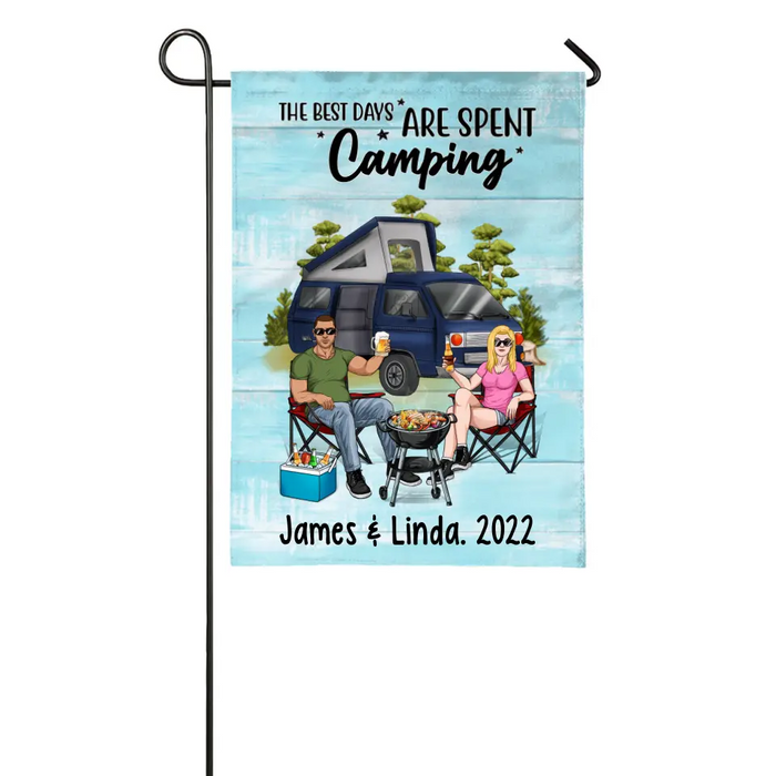 Camping Drinking Couple - Personalized Garden Flag For Her, Him, Camping