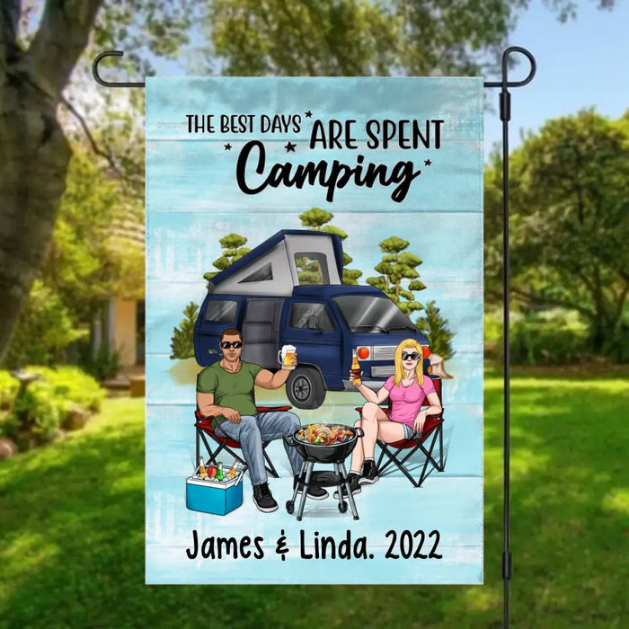 Camping Drinking Couple - Personalized Garden Flag For Her, Him, Camping